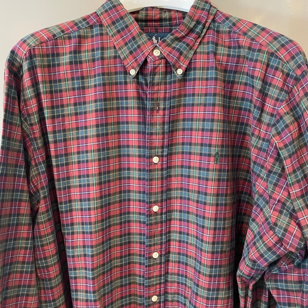 Ralph Lauren Classic Fit XXL Mens Red Green Plaid Button Down Shirt Long Sleeve